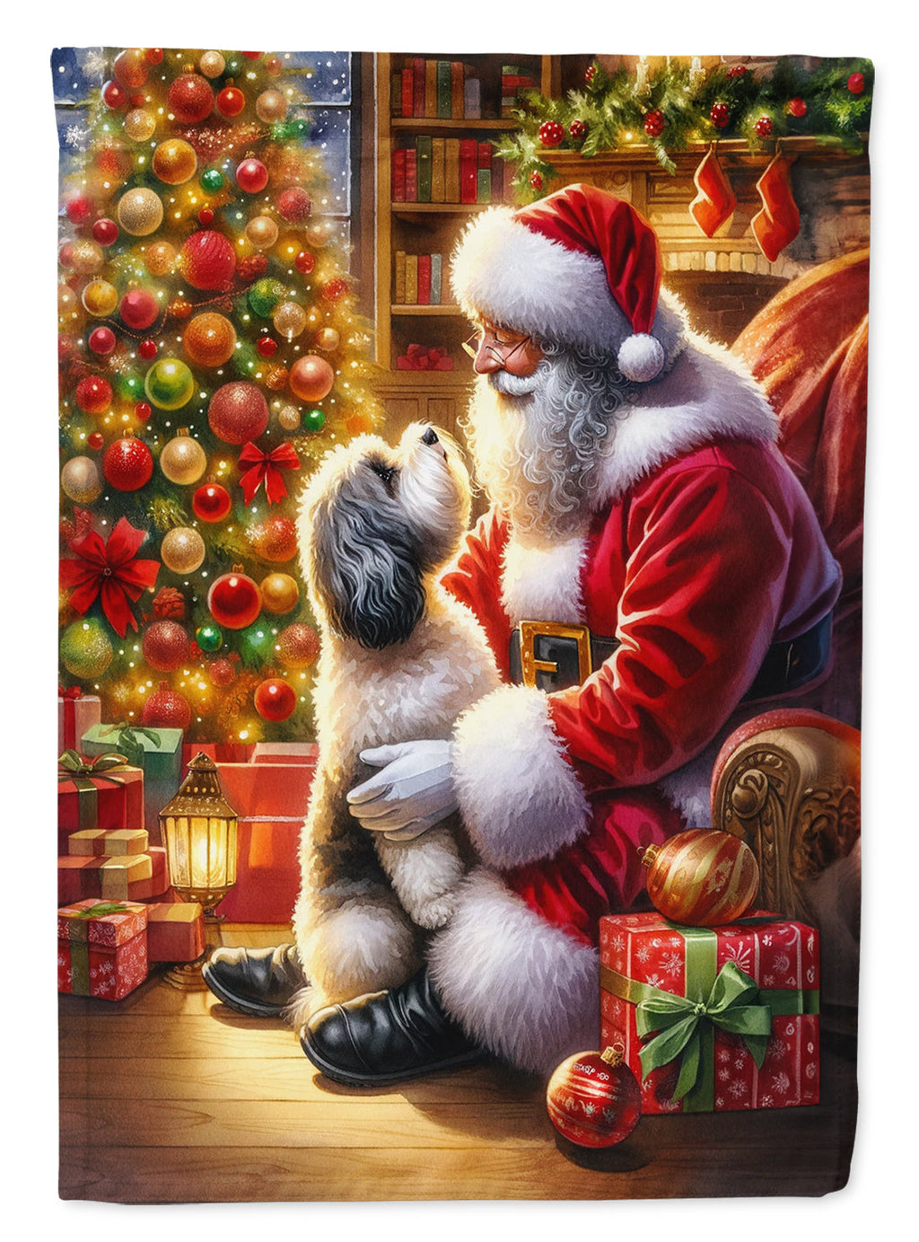 Havanese and Santa Claus House Flag 28x40 Porch Sleeve Pole Decorative Outside Yard Banner Artwork Wall Hanging, Polyester