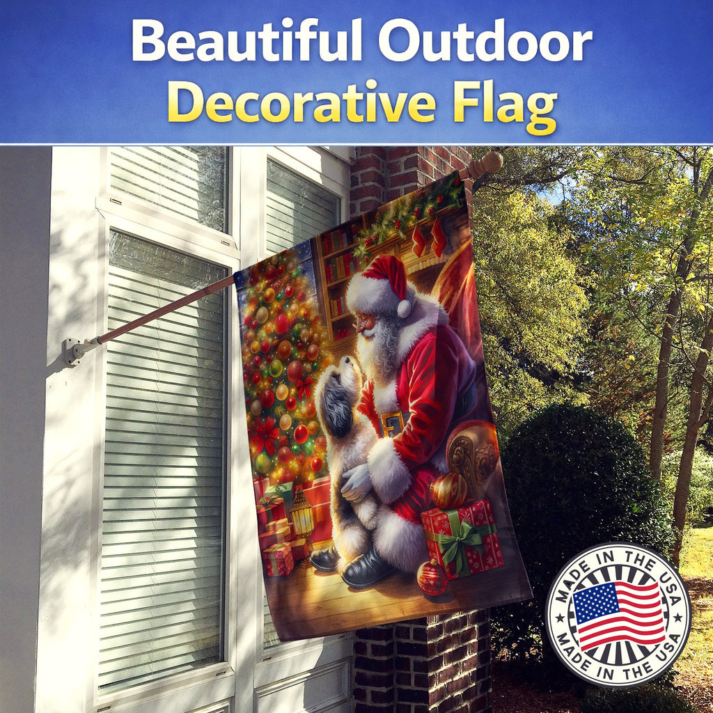 Havanese and Santa Claus House Flag 28x40 Porch Sleeve Pole Decorative Outside Yard Banner Artwork Wall Hanging, Polyester