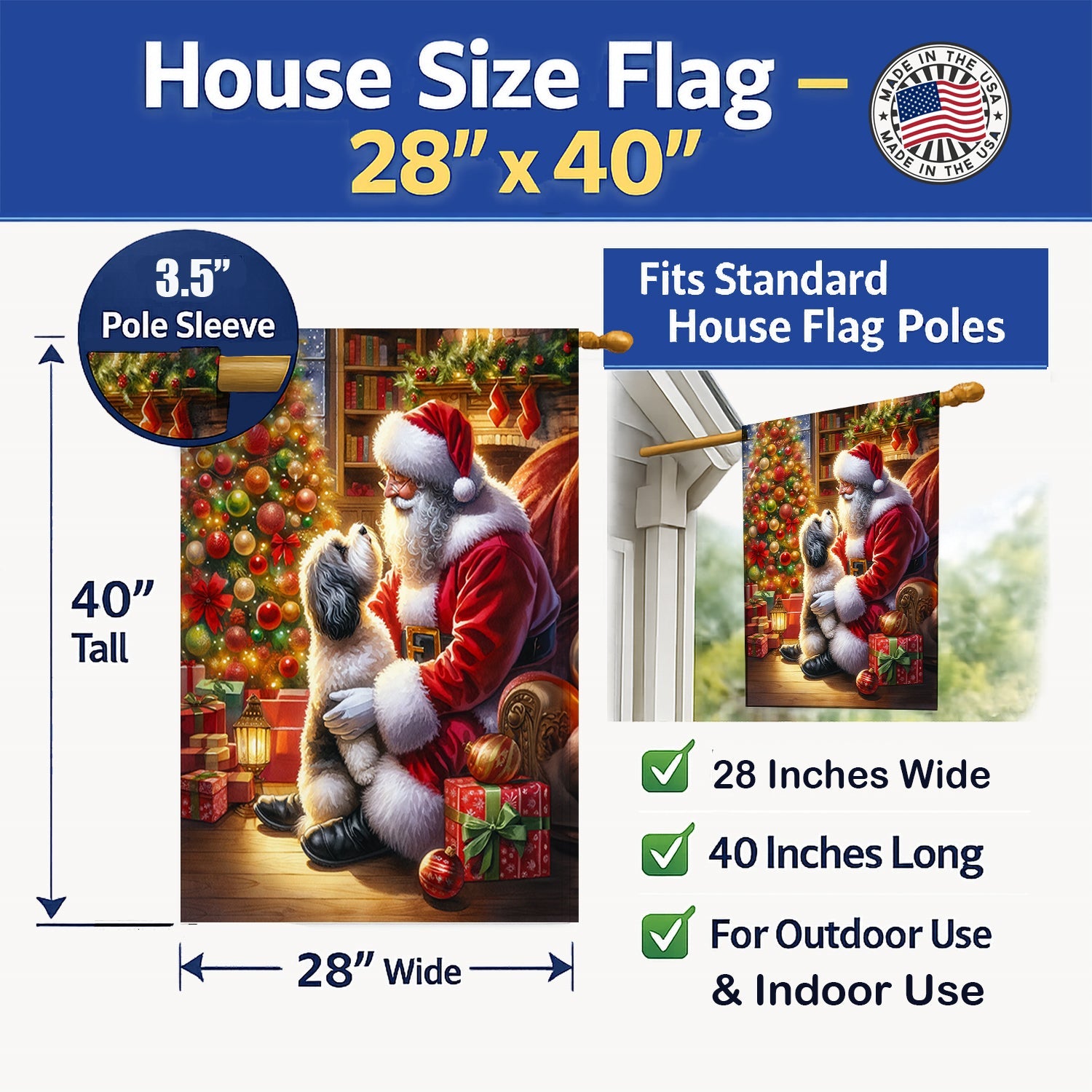 Havanese and Santa Claus House Flag 28x40 Porch Sleeve Pole Decorative Outside Yard Banner Artwork Wall Hanging, Polyester