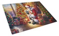 Havanese and Santa Claus Cutting Board Tempered Glass Kitchen Cutting Surface, Heat Resistant Chopping, Non-Slip Feet, Food Prep & Serving