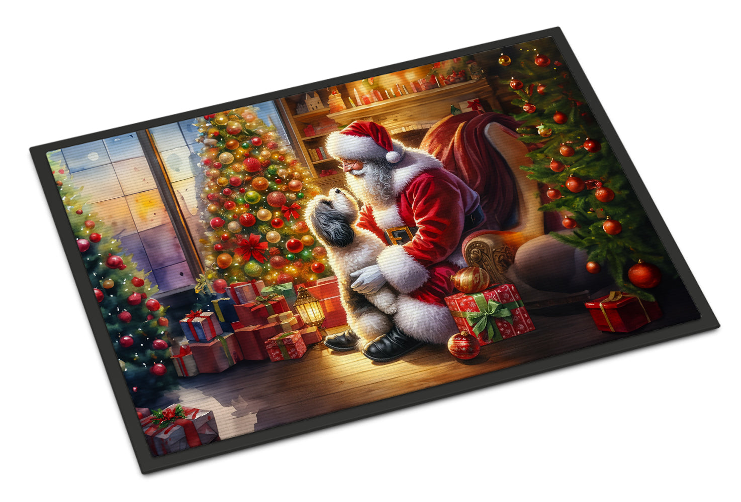 Havanese and Santa Claus Doormat Indoor Outdoor 18H X 27W Front Door Mat Rugs for Entryway, Non Slip Washable