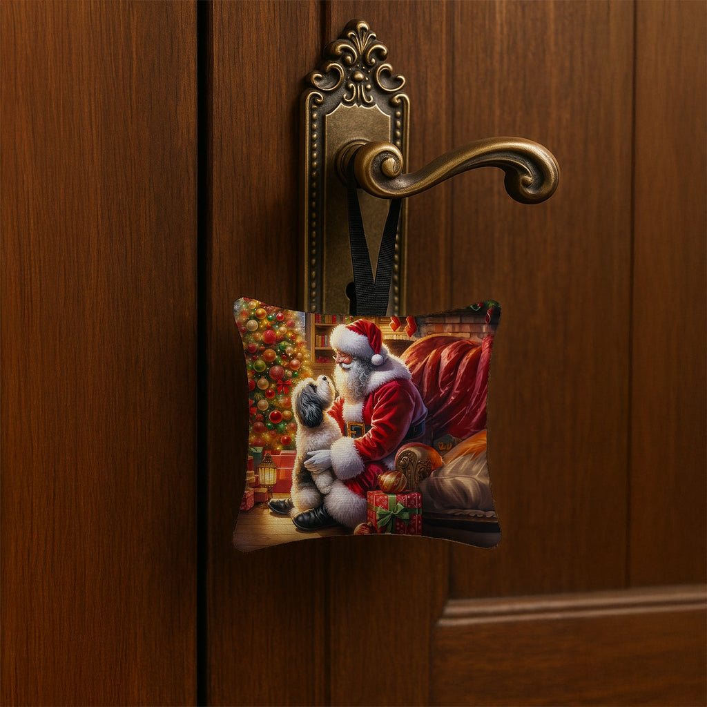 Havanese and Santa Claus Hanging Square Fabric Ornament 3.5 × 3.5 Decorative Door-Knob & Tree Hanger, Soft Fabric