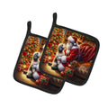 Havanese and Santa Claus Pot Holder Set of 2 Heat Resistant Quilted Hot Pads 7.5 x 7.5 Inch, Insulated Kitchen Trivets for Cooking & Baking