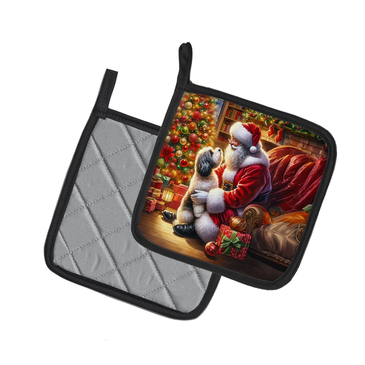 Havanese and Santa Claus Pot Holder Set of 2 Heat Resistant Quilted Hot Pads 7.5 x 7.5 Inch, Insulated Kitchen Trivets for Cooking & Baking