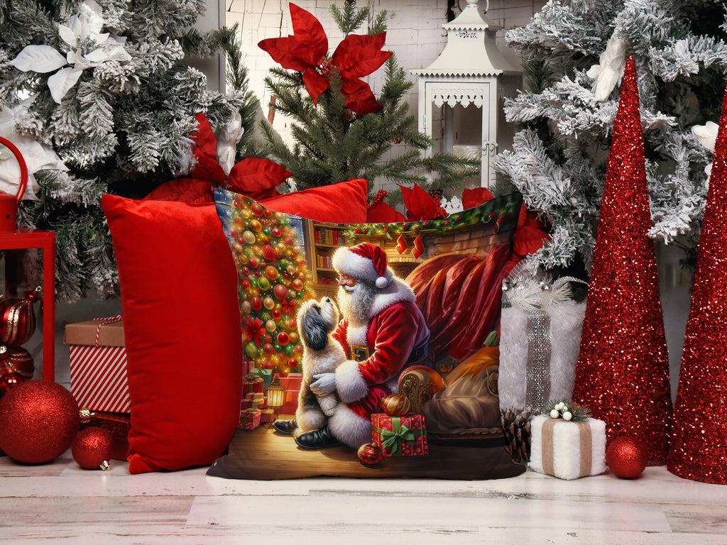 Havanese and Santa Claus Decorative Throw Pillow 14x14 Indoor Outdoor Accent Cushion, Fabric Cover with Insert for Sofa, Bed, Porch & Living Room