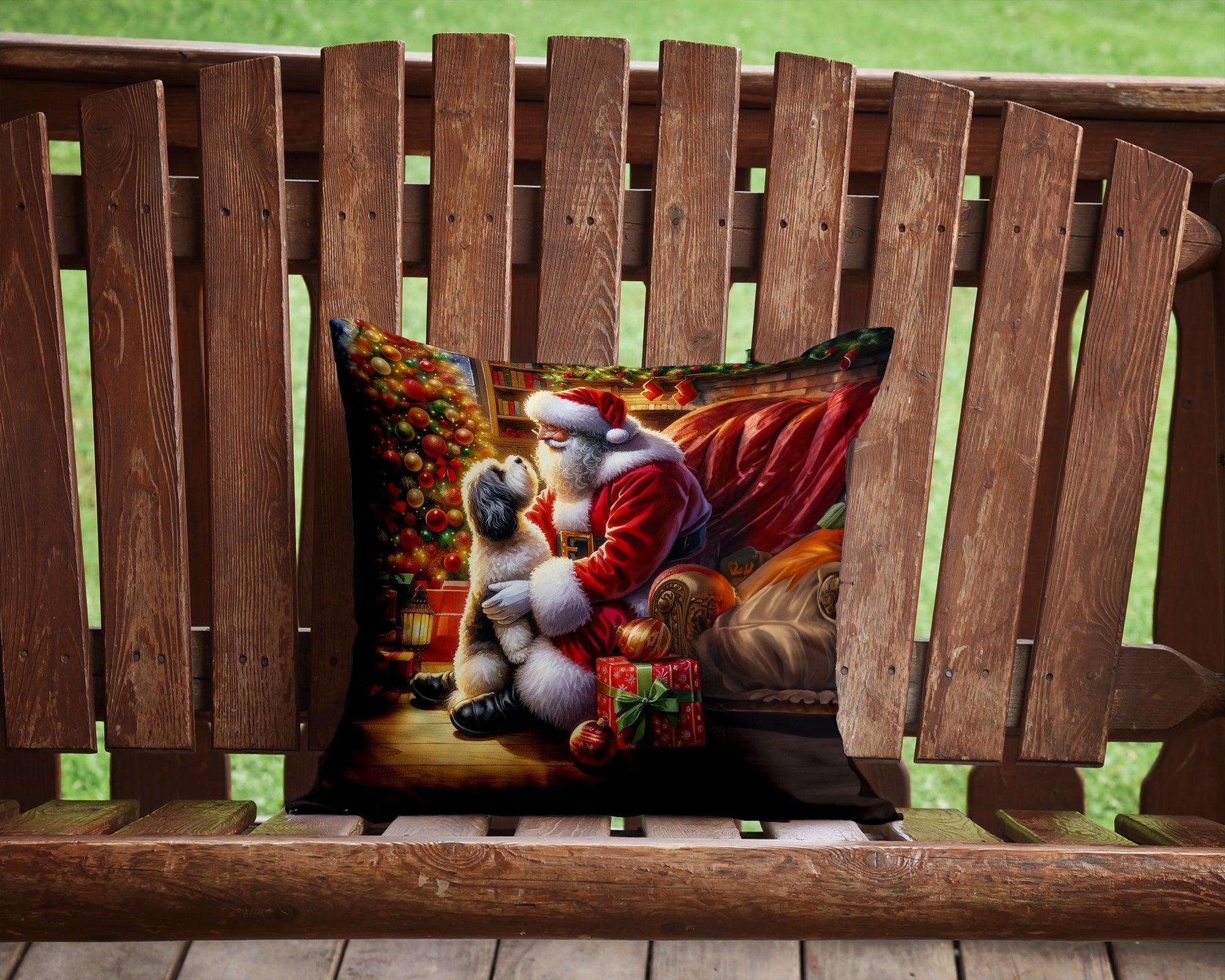 Havanese and Santa Claus Decorative Throw Pillow 14x14 Indoor Outdoor Accent Cushion, Fabric Cover with Insert for Sofa, Bed, Porch & Living Room