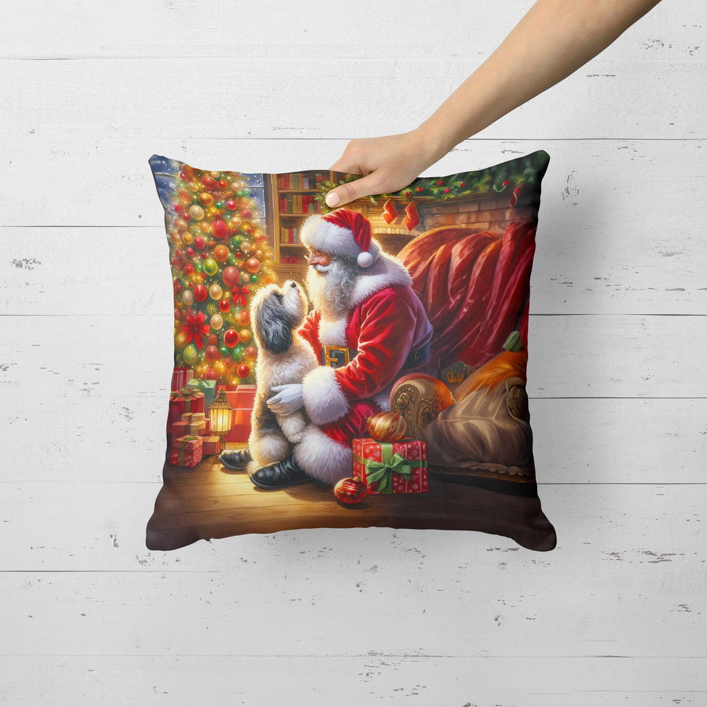 Havanese and Santa Claus Decorative Throw Pillow 18x18 Indoor Outdoor Accent Cushion, Fabric Cover with Insert for Sofa, Bed, Porch & Living Room
