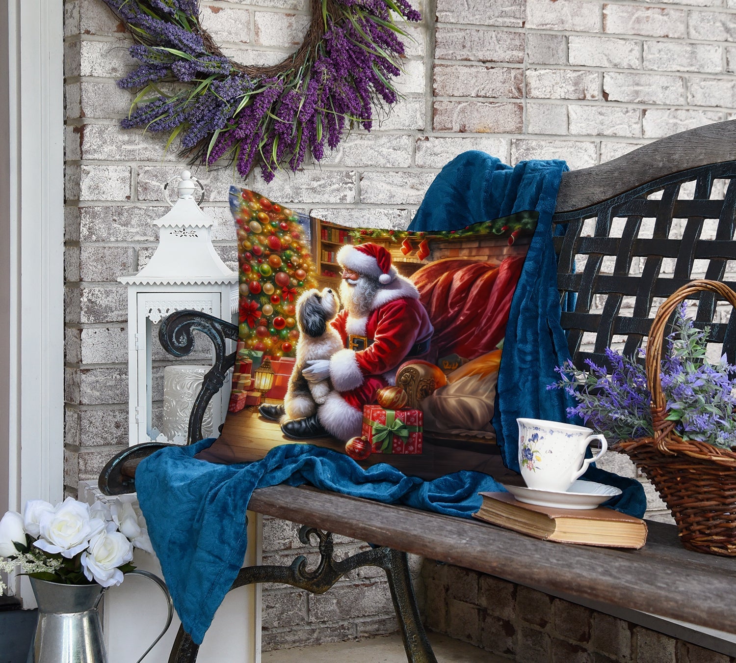 Havanese and Santa Claus Decorative Throw Pillow 18x18 Indoor Outdoor Accent Cushion, Fabric Cover with Insert for Sofa, Bed, Porch & Living Room