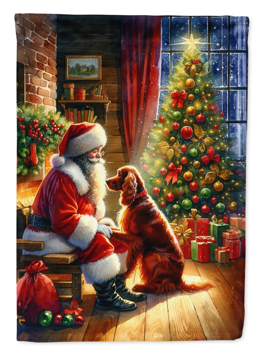 Irish Setter and Santa Claus House Flag 28x40 Porch Sleeve Pole Decorative Outside Yard Banner Artwork Wall Hanging, Polyester
