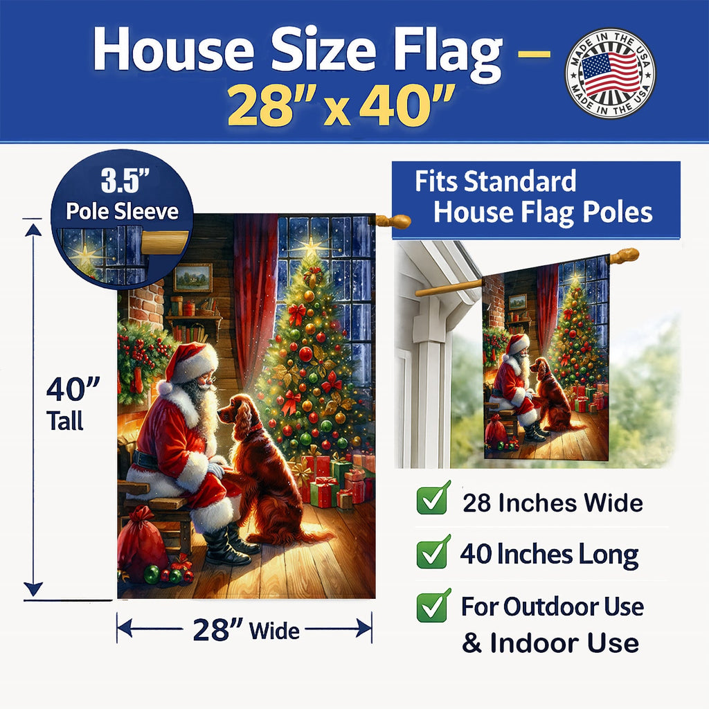 Irish Setter and Santa Claus House Flag 28x40 Porch Sleeve Pole Decorative Outside Yard Banner Artwork Wall Hanging, Polyester