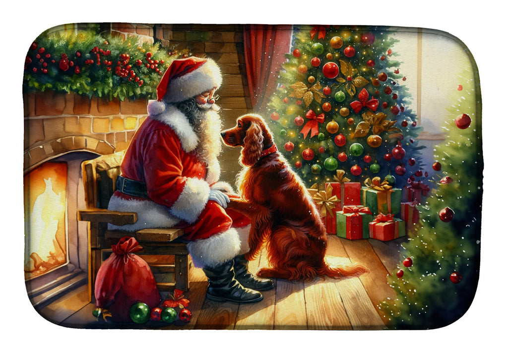Irish Setter and Santa Claus Dish Drying Mat Absorbent Dish Drying Mat Pad for Kitchen Counter Dish Drainer Mat for Countertop, 14 x 21", Multicolor