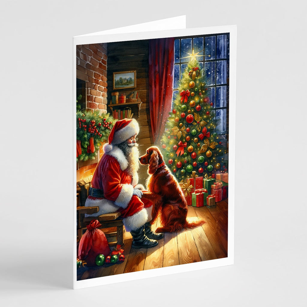 Irish Setter and Santa Claus Greeting Cards Pack of 8 Blank Cards with Envelopes Whimsical A7 Size 5x7