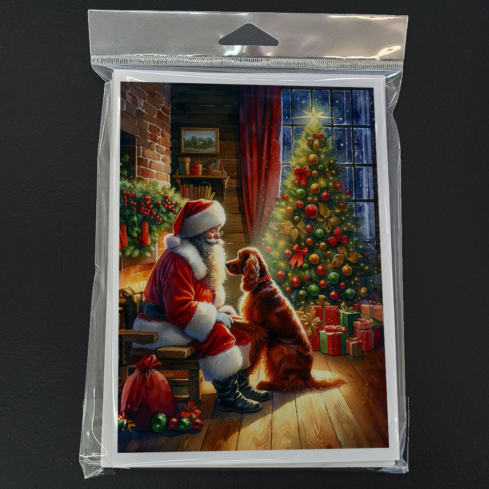 Irish Setter and Santa Claus Greeting Cards Pack of 8 Blank Cards with Envelopes Whimsical A7 Size 5x7