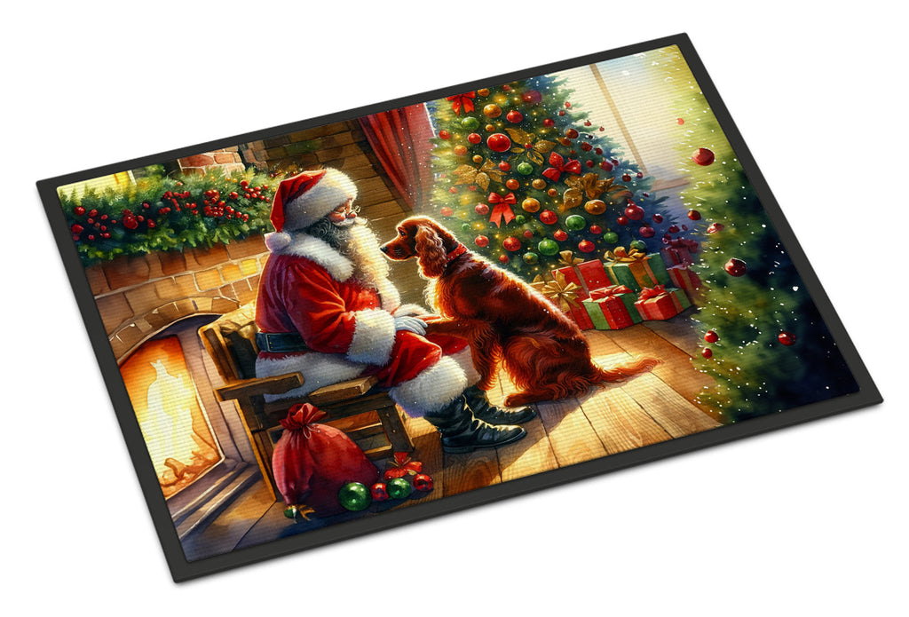 Irish Setter and Santa Claus Doormat Indoor Outdoor 24H X 36W Front Door Mat Rugs for Entryway, Non Slip Washable Low Pile,
