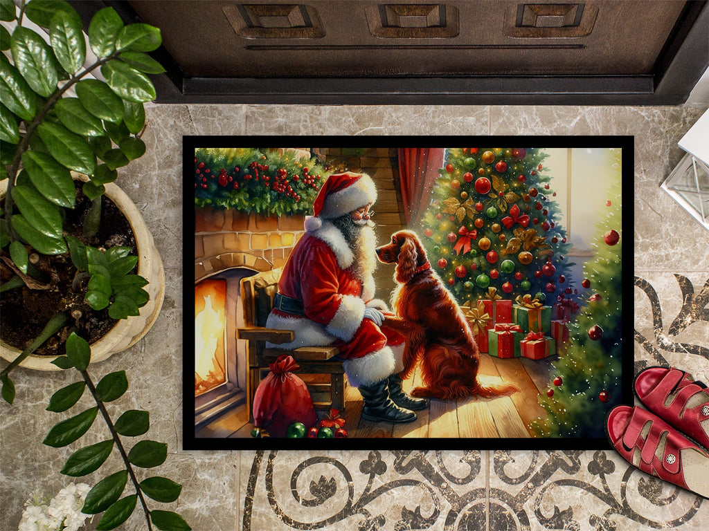 Irish Setter and Santa Claus Doormat Indoor Outdoor 24H X 36W Front Door Mat Rugs for Entryway, Non Slip Washable Low Pile,