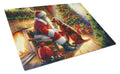 Irish Setter and Santa Claus Cutting Board Tempered Glass Kitchen Cutting Surface, Heat Resistant Chopping, Non-Slip Feet, Food Prep & Serving