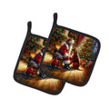 Irish Setter and Santa Claus Pot Holder Set of 2 Heat Resistant Quilted Hot Pads 7.5 x 7.5 Inch, Insulated Kitchen Trivets for Cooking & Baking