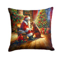Irish Setter and Santa Claus Decorative Throw Pillow 14x14 Indoor Outdoor Accent Cushion, Fabric Cover with Insert for Sofa, Bed, Porch & Living Room