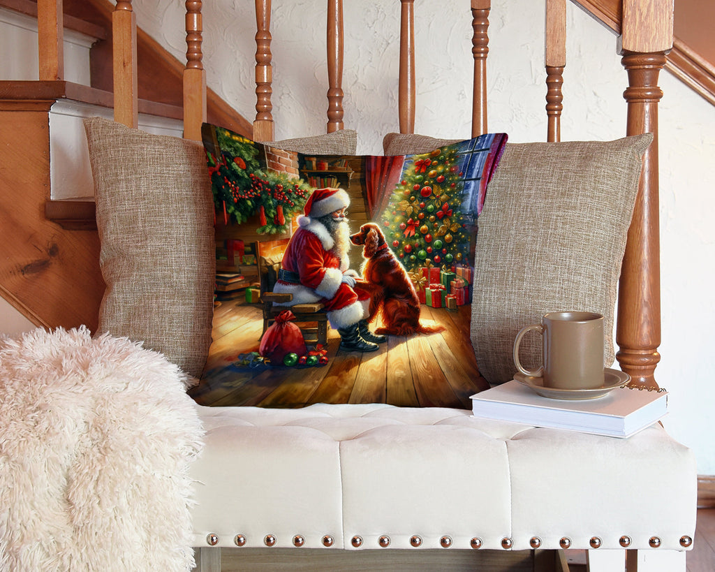 Irish Setter and Santa Claus Decorative Throw Pillow 14x14 Indoor Outdoor Accent Cushion, Fabric Cover with Insert for Sofa, Bed, Porch & Living Room