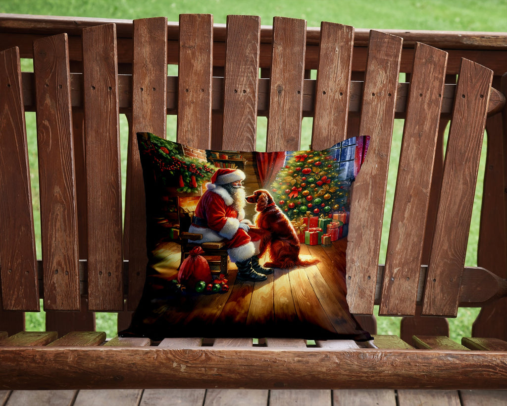 Irish Setter and Santa Claus Decorative Throw Pillow 14x14 Indoor Outdoor Accent Cushion, Fabric Cover with Insert for Sofa, Bed, Porch & Living Room