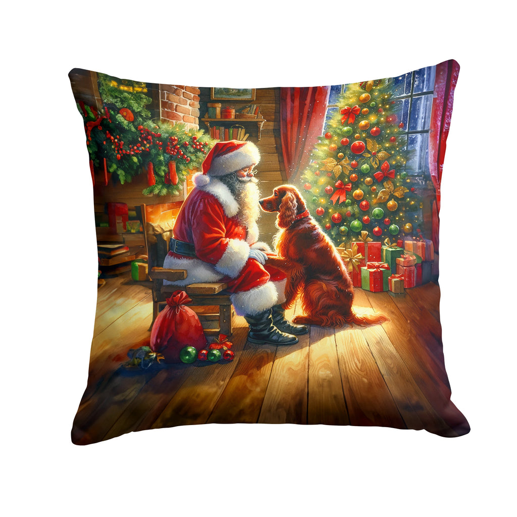 Irish Setter and Santa Claus Decorative Throw Pillow 18x18 Indoor Outdoor Accent Cushion, Fabric Cover with Insert for Sofa, Bed, Porch & Living Room
