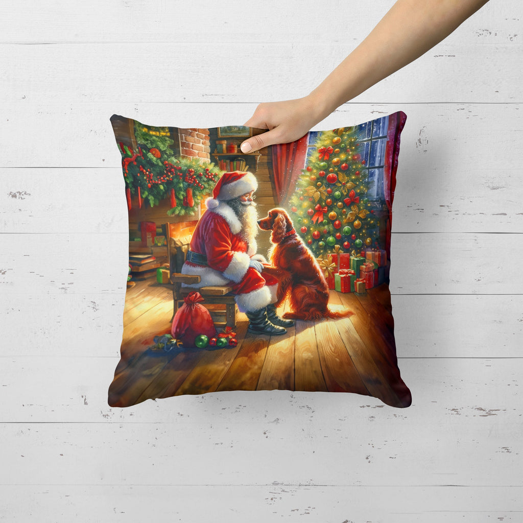 Irish Setter and Santa Claus Decorative Throw Pillow 18x18 Indoor Outdoor Accent Cushion, Fabric Cover with Insert for Sofa, Bed, Porch & Living Room