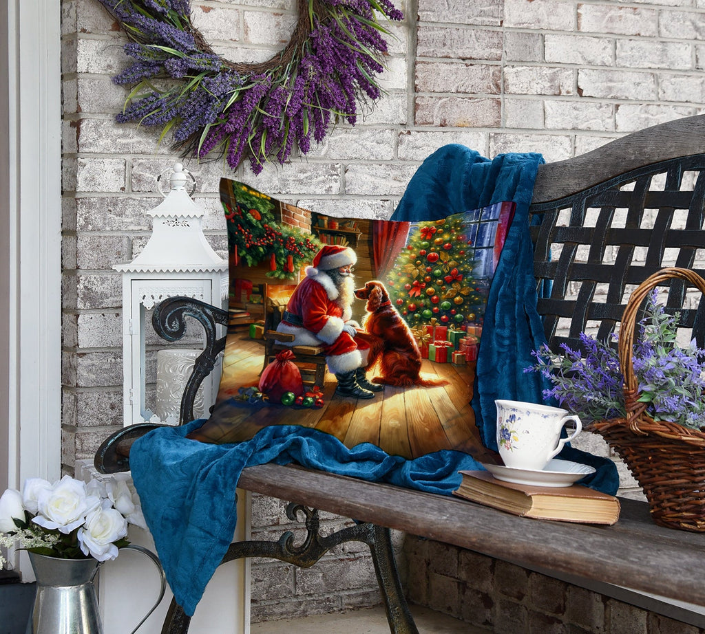 Irish Setter and Santa Claus Decorative Throw Pillow 18x18 Indoor Outdoor Accent Cushion, Fabric Cover with Insert for Sofa, Bed, Porch & Living Room