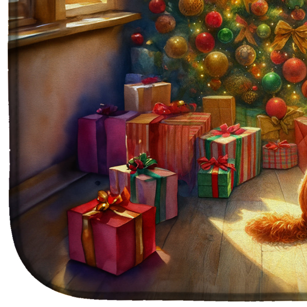 Irish Setter and Santa Claus Dish Drying Mat Absorbent Dish Drying Mat Pad for Kitchen Counter Dish Drainer Mat for Countertop, 14 x 21", Multicolor