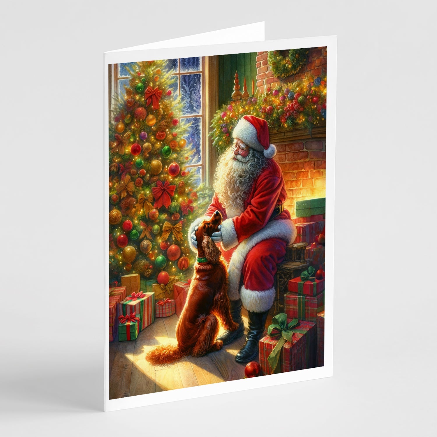 Irish Setter and Santa Claus Greeting Cards Pack of 8 Blank Cards with Envelopes Whimsical A7 Size 5x7