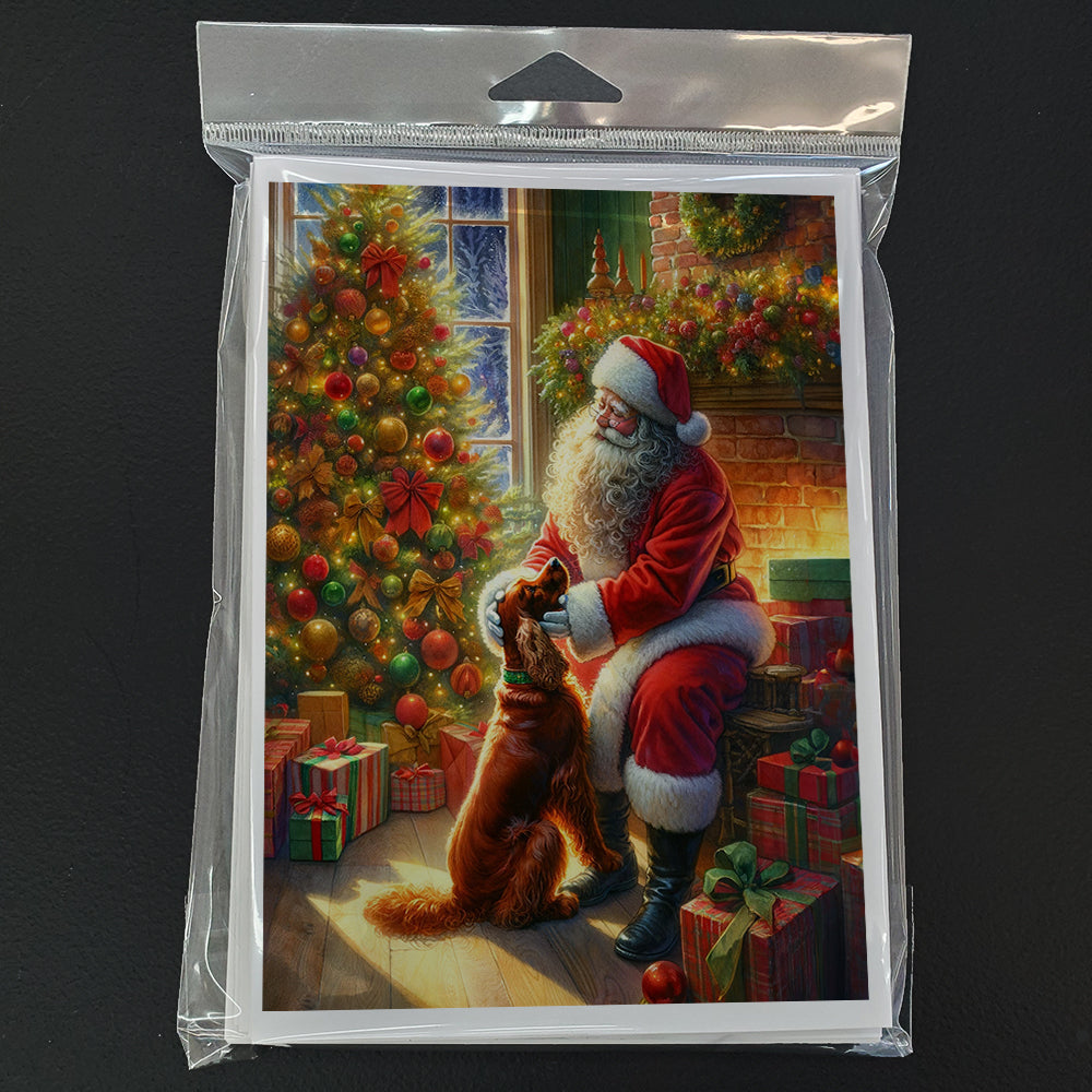 Irish Setter and Santa Claus Greeting Cards Pack of 8 Blank Cards with Envelopes Whimsical A7 Size 5x7