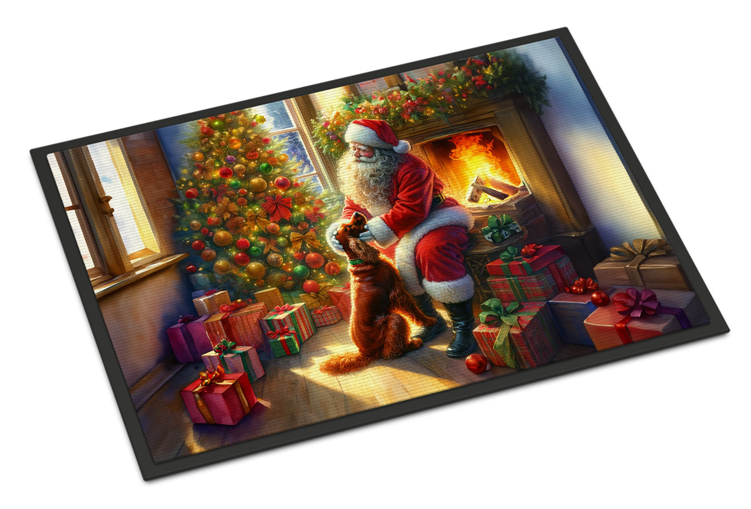 Irish Setter and Santa Claus Doormat Indoor Outdoor 24H X 36W Front Door Mat Rugs for Entryway, Non Slip Washable Low Pile,