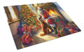 Irish Setter and Santa Claus Cutting Board Tempered Glass Kitchen Cutting Surface, Heat Resistant Chopping, Non-Slip Feet, Food Prep & Serving