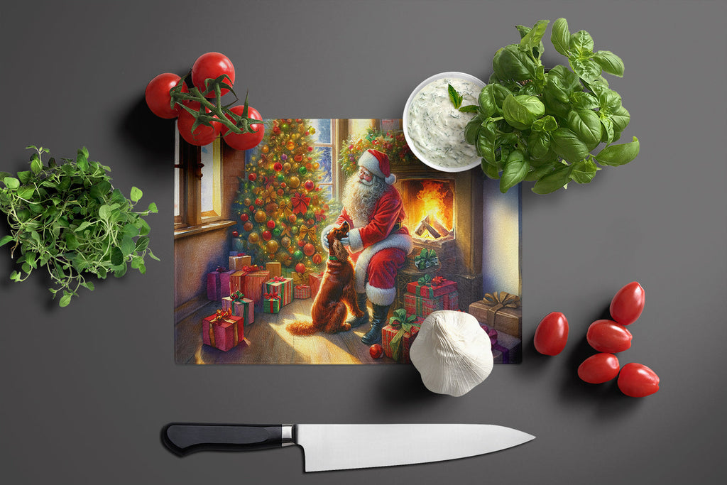 Irish Setter and Santa Claus Cutting Board Tempered Glass Kitchen Cutting Surface, Heat Resistant Chopping, Non-Slip Feet, Food Prep & Serving