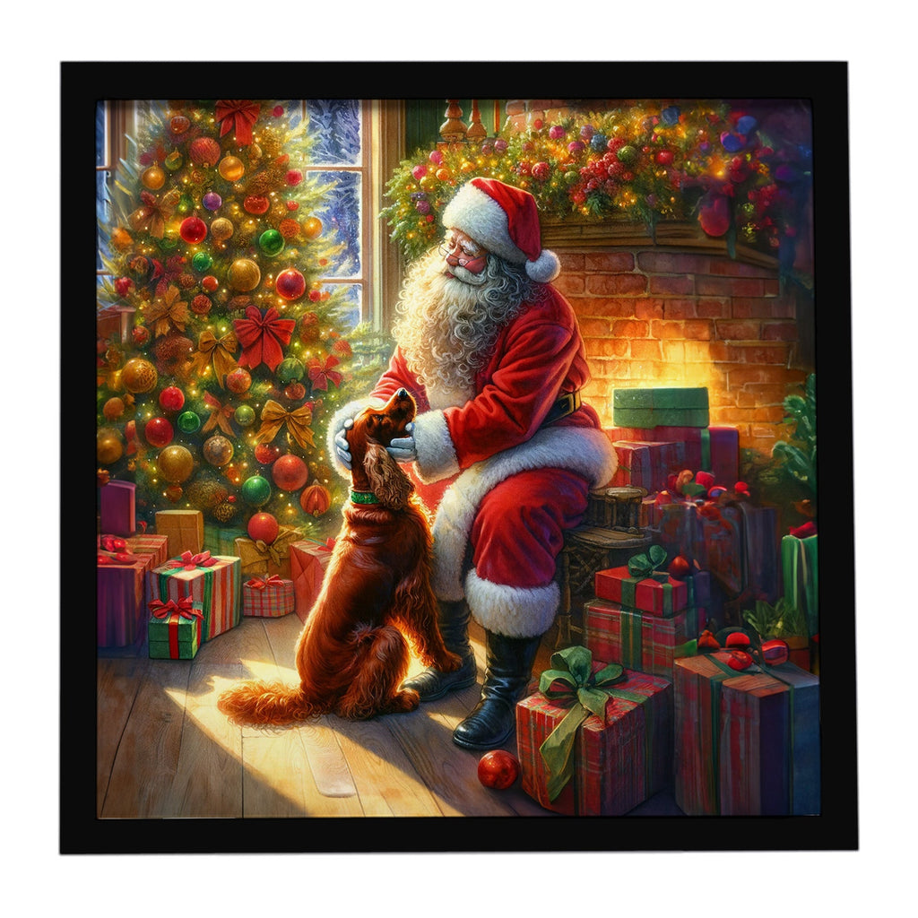 Irish Setter and Santa Claus Framed Metal Print Bathroom, Kitchen, Office, Home Decor Wall Art Ready to Hang, Square, 8X8
