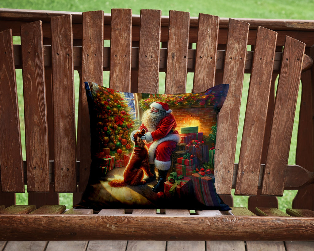 Irish Setter and Santa Claus Decorative Throw Pillow 14x14 Indoor Outdoor Accent Cushion, Fabric Cover with Insert for Sofa, Bed, Porch & Living Room