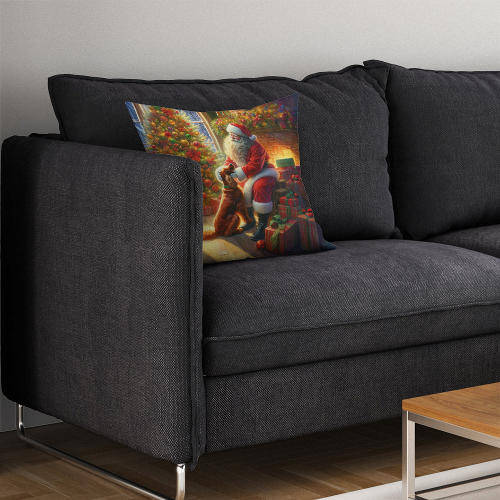 Irish Setter and Santa Claus Decorative Throw Pillow 14x14 Indoor Outdoor Accent Cushion, Fabric Cover with Insert for Sofa, Bed, Porch & Living Room