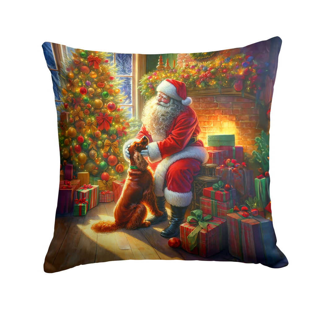 Irish Setter and Santa Claus Decorative Throw Pillow 18x18 Indoor Outdoor Accent Cushion, Fabric Cover with Insert for Sofa, Bed, Porch & Living Room