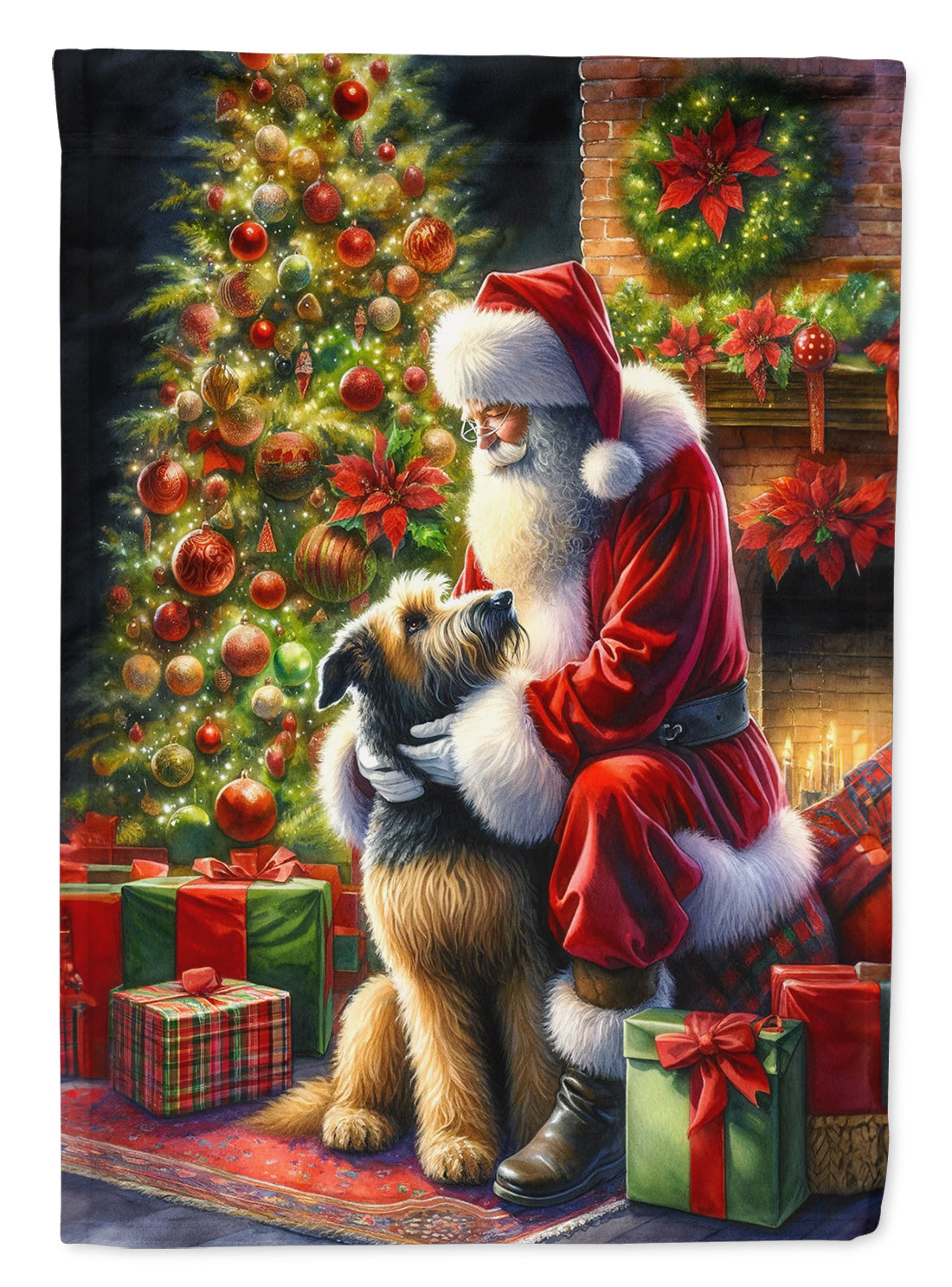 Irish Wolfhound and Santa Claus House Flag 28x40 Porch Sleeve Pole Decorative Outside Yard Banner Artwork Wall Hanging, Polyester