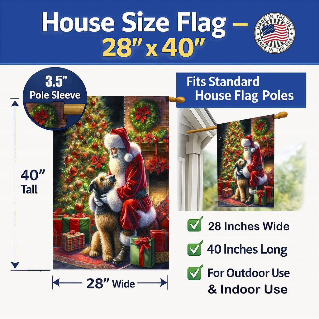 Irish Wolfhound and Santa Claus House Flag 28x40 Porch Sleeve Pole Decorative Outside Yard Banner Artwork Wall Hanging, Polyester