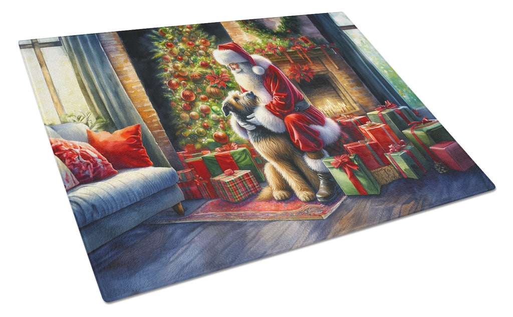 Irish Wolfhound and Santa Claus Cutting Board Tempered Glass Kitchen Cutting Surface, Heat Resistant Chopping, Non-Slip Feet, Food Prep & Serving