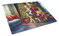Irish Wolfhound and Santa Claus Cutting Board Tempered Glass Kitchen Cutting Surface, Heat Resistant Chopping, Non-Slip Feet, Food Prep & Serving