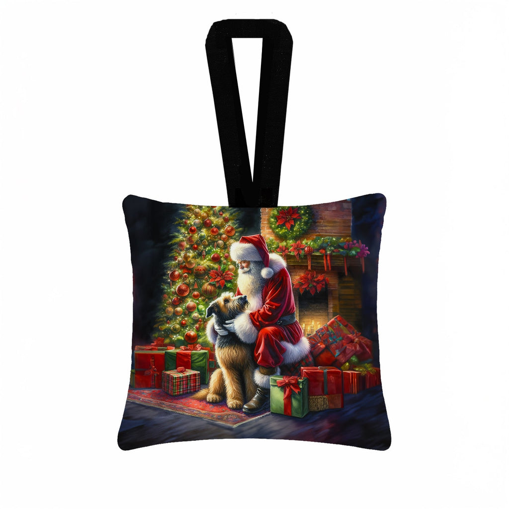 Irish Wolfhound and Santa Claus Hanging Square Fabric Ornament 3.5 × 3.5 Decorative Door-Knob & Tree Hanger, Soft Fabric
