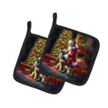 Irish Wolfhound and Santa Claus Pot Holder Set of 2 Heat Resistant Quilted Hot Pads 7.5 x 7.5 Inch, Insulated Kitchen Trivets for Cooking & Baking