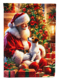Jack Russell Terrier and Santa Claus House Flag 28x40 Porch Sleeve Pole Decorative Outside Yard Banner Artwork Wall Hanging, Polyester