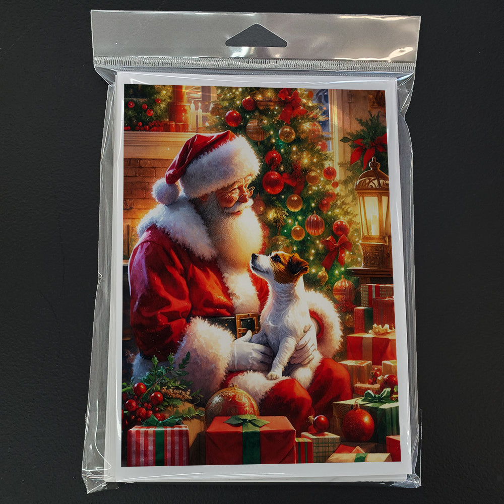 Jack Russell Terrier and Santa Claus Greeting Cards Pack of 8 Blank Cards with Envelopes Whimsical A7 Size 5x7