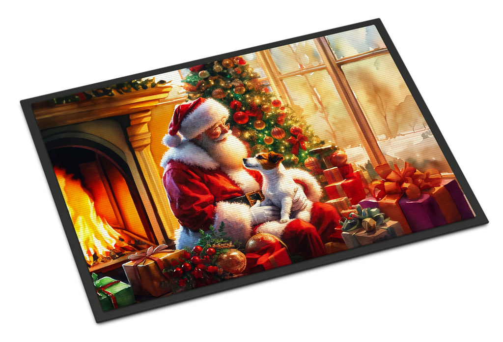 Jack Russell Terrier and Santa Claus Doormat Indoor Outdoor 18H X 27W Front Door Mat Rugs for Entryway, Non Slip Washable