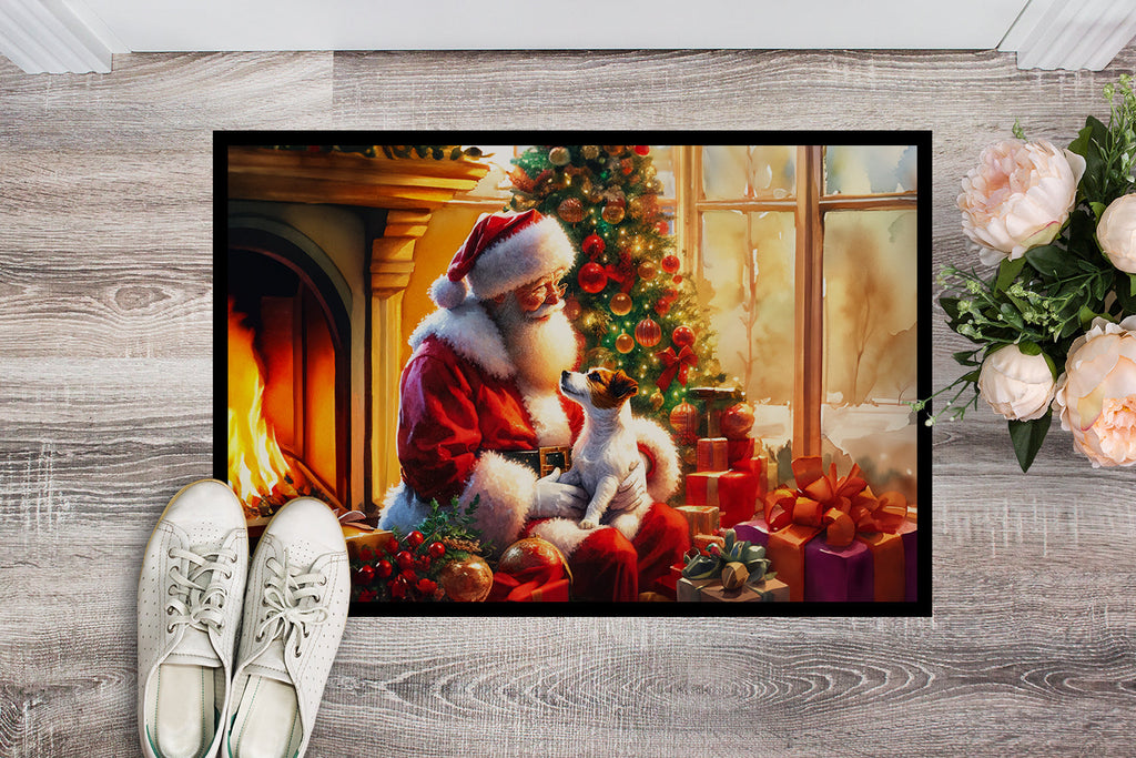 Jack Russell Terrier and Santa Claus Doormat Indoor Outdoor 18H X 27W Front Door Mat Rugs for Entryway, Non Slip Washable