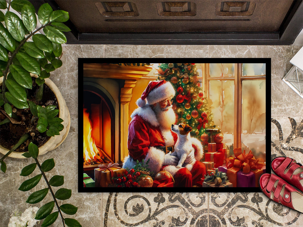 Jack Russell Terrier and Santa Claus Doormat Indoor Outdoor 18H X 27W Front Door Mat Rugs for Entryway, Non Slip Washable