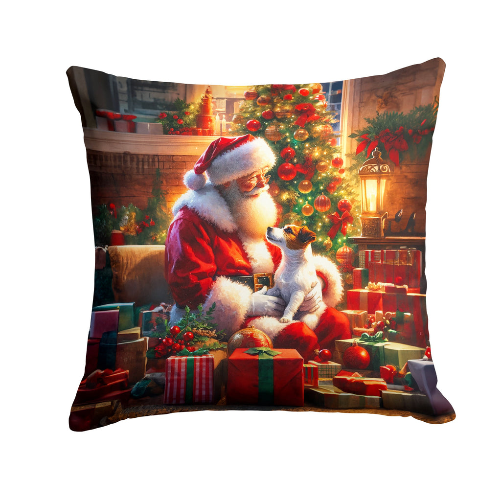 Jack Russell Terrier and Santa Claus Decorative Throw Pillow 18x18 Indoor Outdoor Accent Cushion, Fabric Cover with Insert for Sofa, Bed, Porch & Living Room