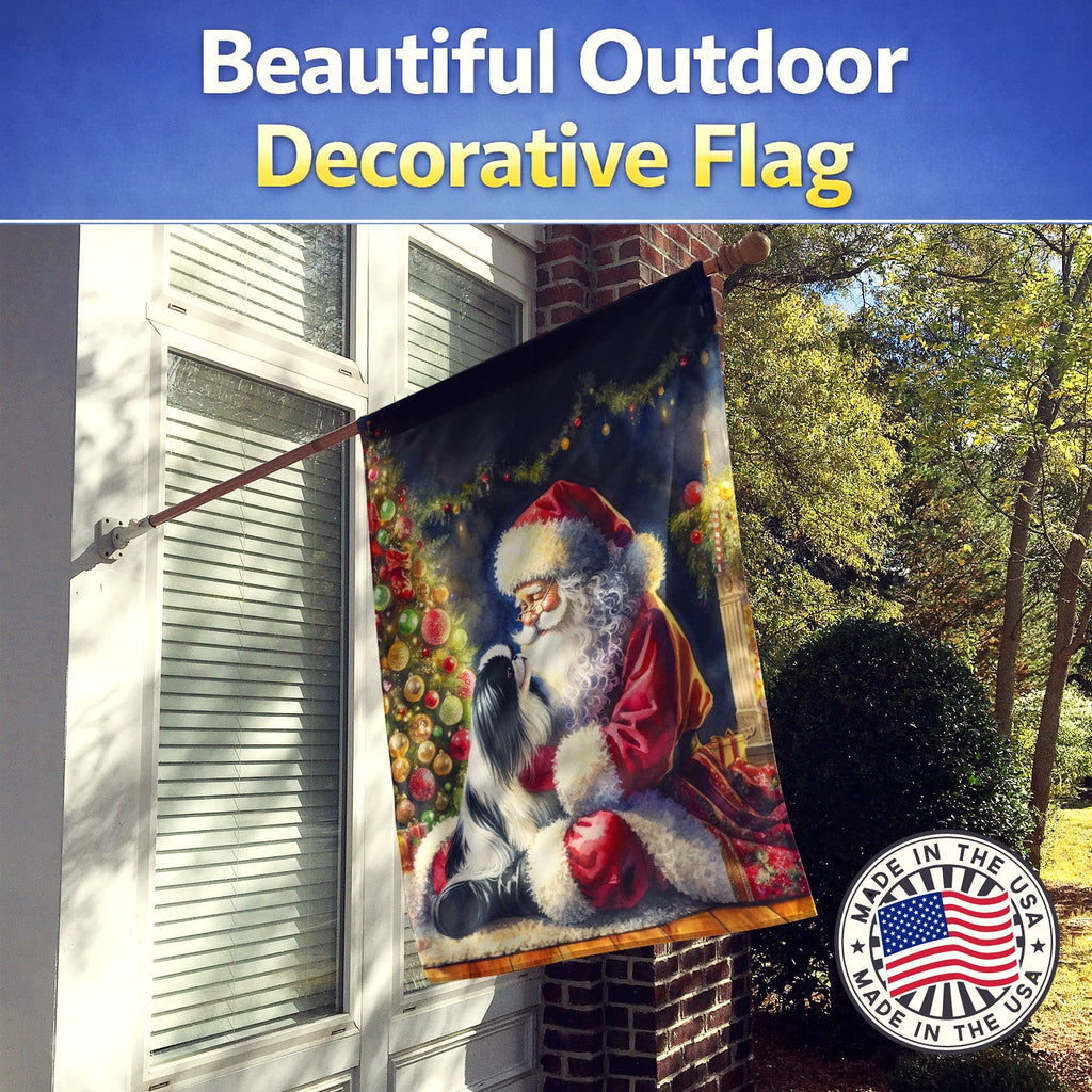 Japanese Chin and Santa Claus House Flag 28x40 Porch Sleeve Pole Decorative Outside Yard Banner Artwork Wall Hanging, Polyester